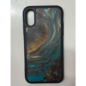 Carved wood+resin iPhone X case.